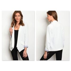 WHITE LIGHT WEIGHT OPEN FRONT BLAZER